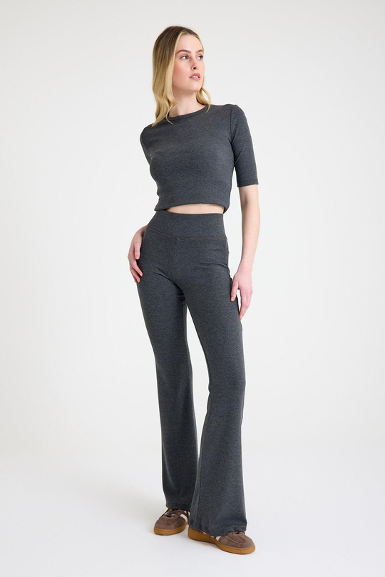 Modal Soft Touch Kadın Koyu Gri İspanyol Paça Flared Tayt Bluz Yoga Takımı