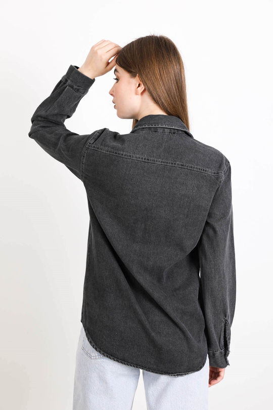 Önü İşleme detaylı kot gömlek - Antrasit