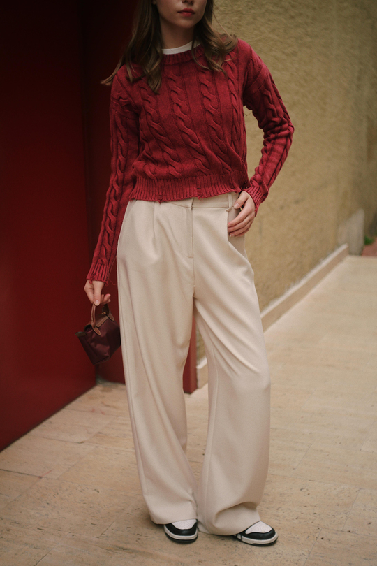 Palazzo Pamuk Kadın Krem Rengi Bej Kumaş Pantolon