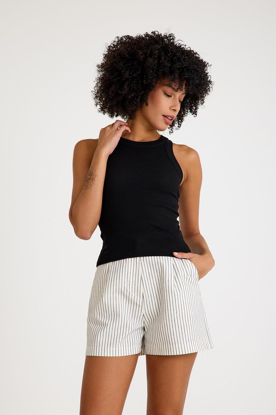 Premium Halter Yaka Pamuk Kaşkorse Fitilli Kadın Siyah Atlet T-shirt Basic