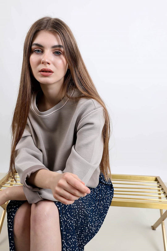 Şerit detaylı crop sweatshirt - gri