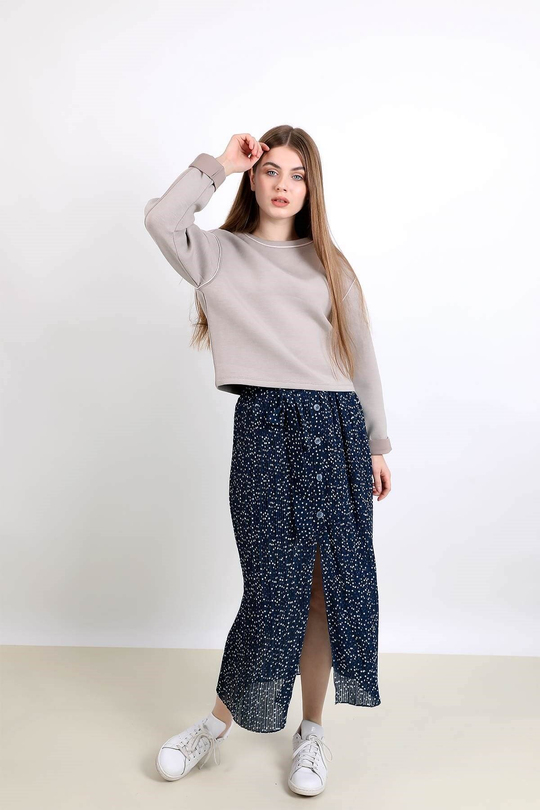 Şerit detaylı crop sweatshirt - gri