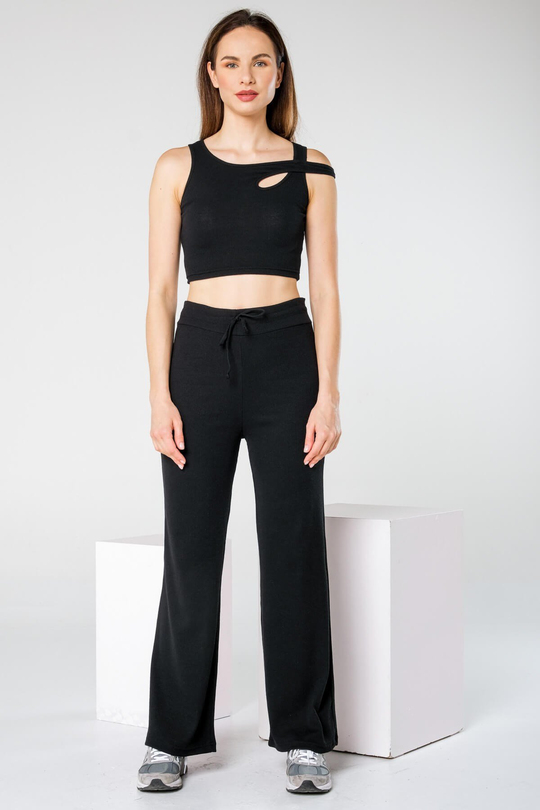 Siyah Fitilli Eşofman Bustiyer Takım