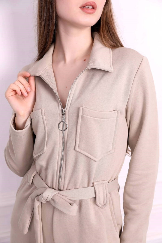 Spor Tulum Fermuar Detaylı - Krem Rengi