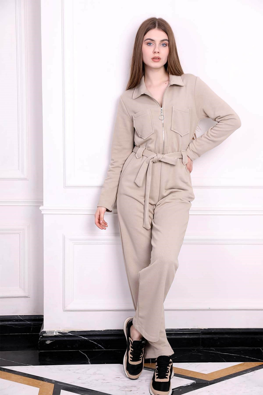 Spor Tulum Fermuar Detaylı - Krem Rengi