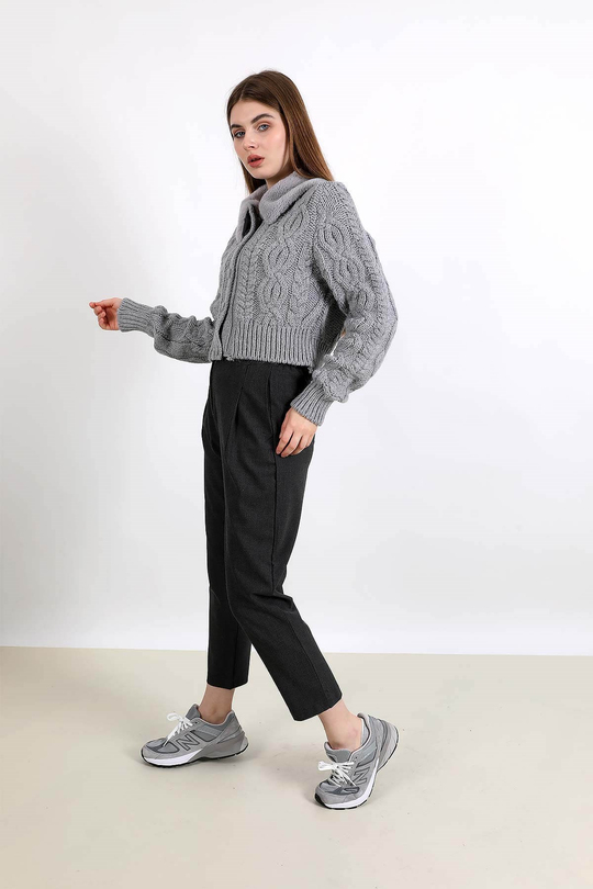 Straight bol kesim arkası lastikli kumaş pantolon - Gri