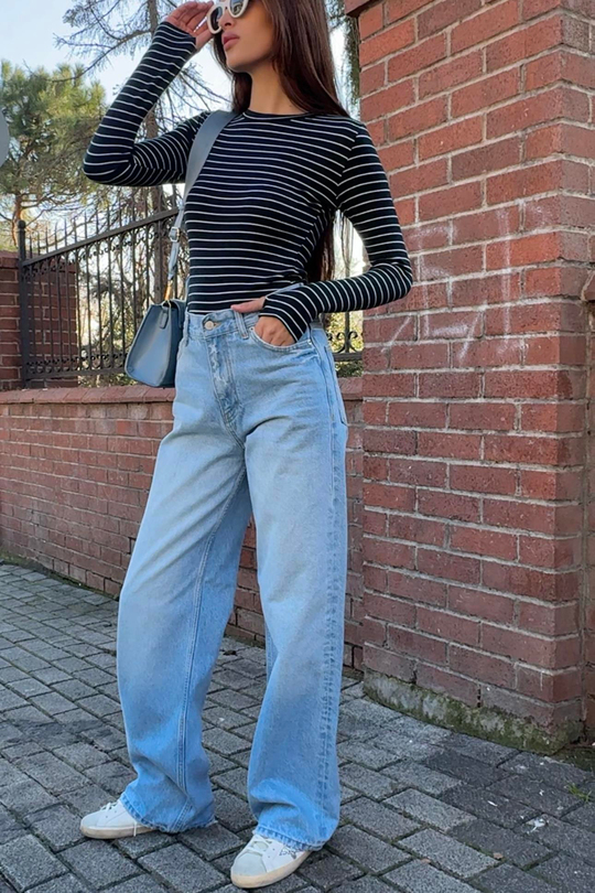 Wide leg Bol Paça Kadın Açık Mavi Denim Jean Kot Pantolon