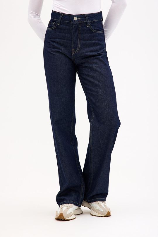 Wide leg Bol Paça Yüksek Bel Kadın Koyu Mavi Jean Kot Pantolon