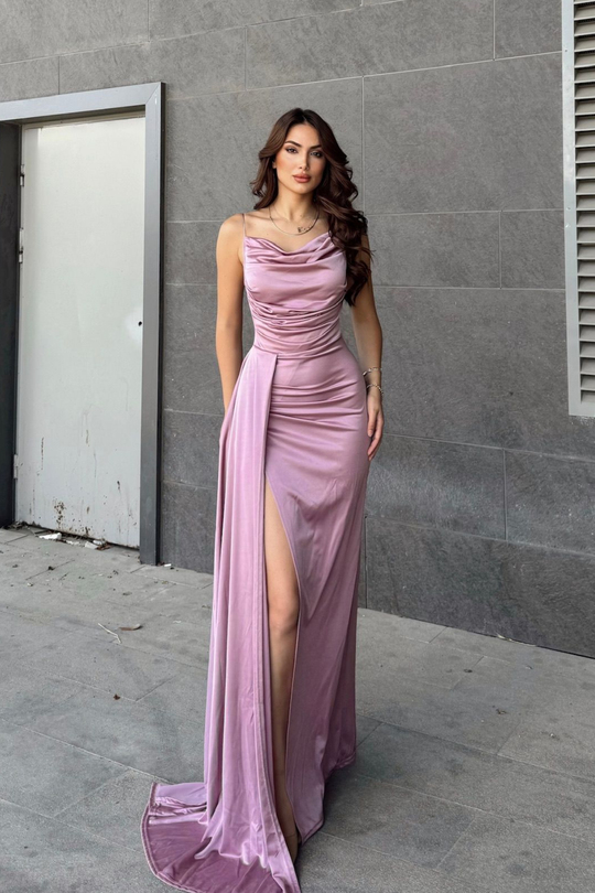 Allyso Degaje Yaka Yırtmaçlı Abiye 582243 LİLA