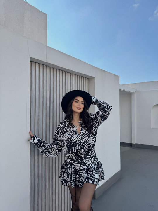Alyana Gömlek Yaka Mini Elbise 9563 SİYAH
