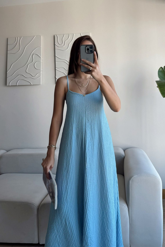 Anna İp Askılı Bubble Elbise 13828 BEBE MAVİSİ