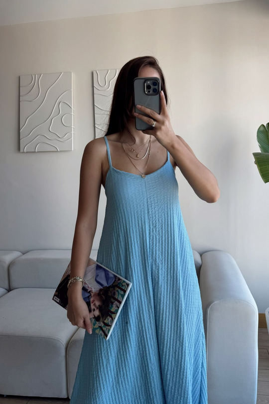 Anna İp Askılı Bubble Elbise 13828 BEBE MAVİSİ