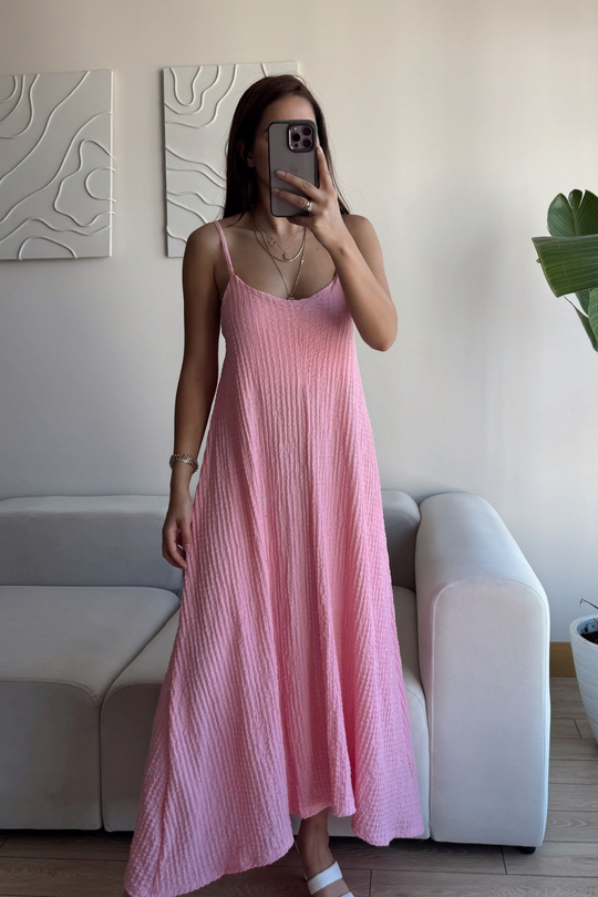 Anna İp Askılı Bubble Elbise 13828 PUDRA
