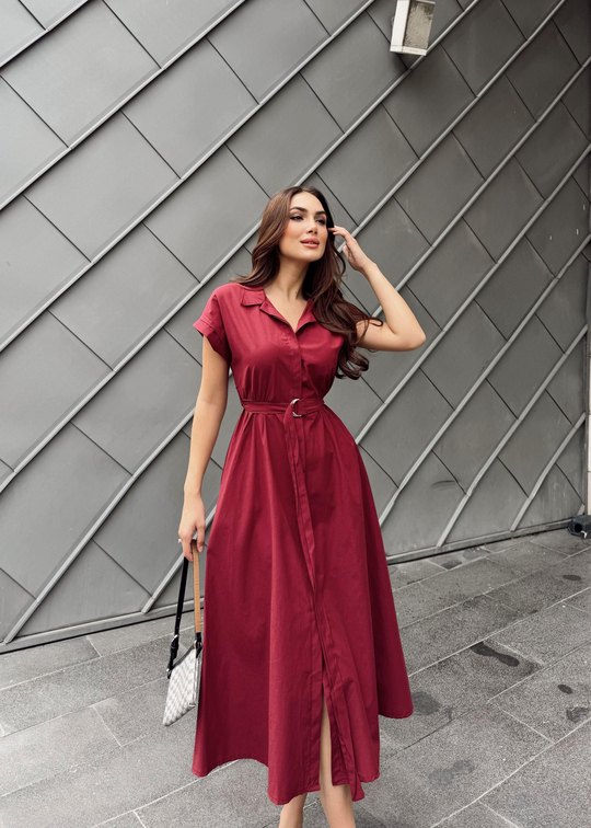 Artemis Kemerli Midi Boy Elbise 2365 BORDO