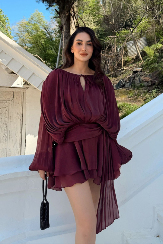 Arwen Fırfırlı Bağlama Detay Mini Elbise 221732