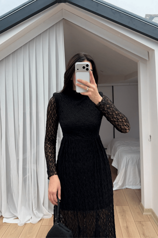 Aylin Güpür Detay Vatkalı Midi Elbise 4572