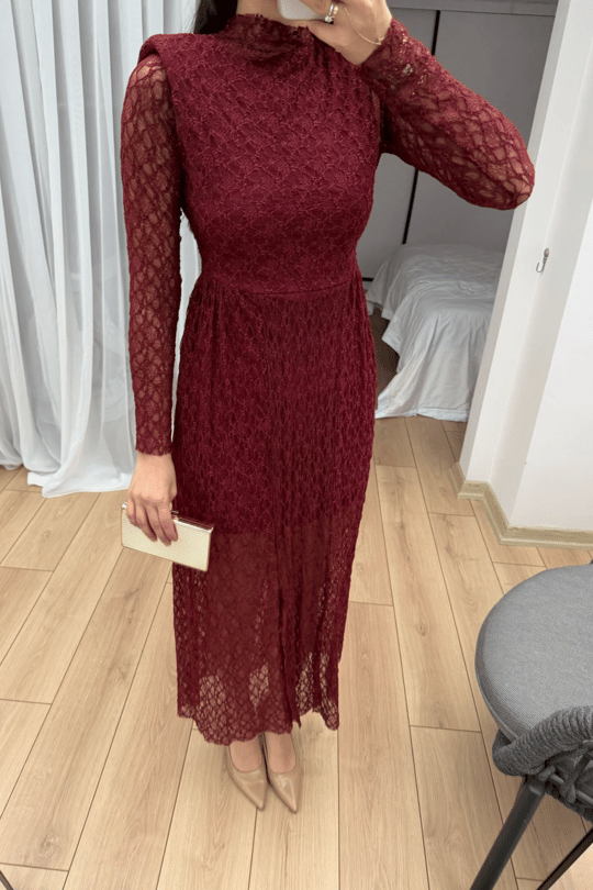 Aylin Güpür Detay Vatkalı Midi Elbise 4572