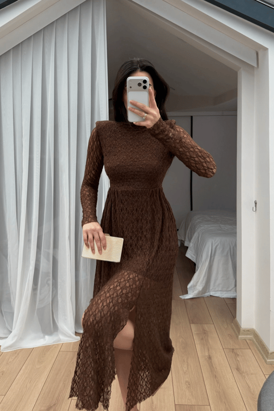 Aylin Güpür Detay Vatkalı Midi Elbise 4572