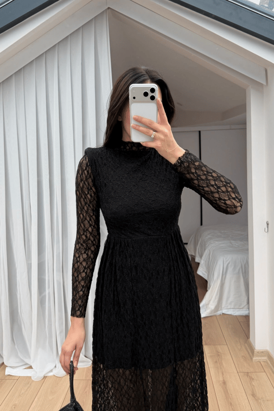 Aylin Güpür Detay Vatkalı Midi Elbise 4572