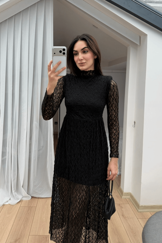 Aylin Güpür Detay Vatkalı Midi Elbise 4572