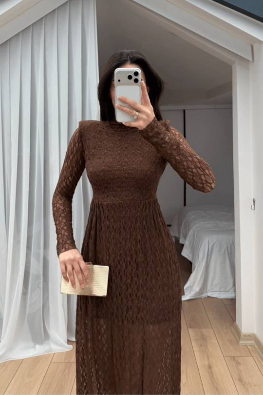 Aylin Güpür Detay Vatkalı Midi Elbise 4572