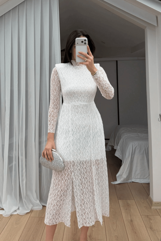 Aylin Güpür Detay Vatkalı Midi Elbise 4572