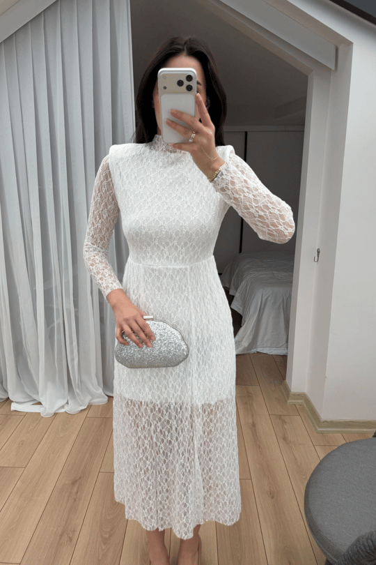 Aylin Güpür Detay Vatkalı Midi Elbise 4572