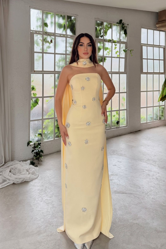 Aysu Straplez Boyun Şal Detay İşleme Abiye 