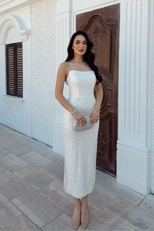Azra Pul İşleme Straplez Midi Abiye 1134
