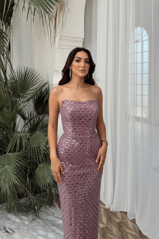 Azra Pul İşleme Straplez Midi Abiye 1134