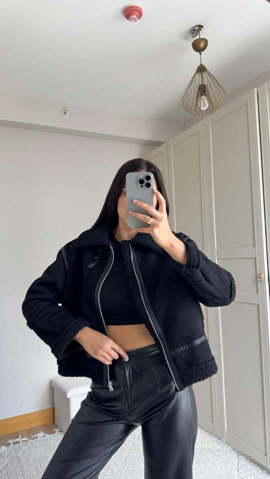 Bellina Peluş Kaplama Kaban 6529 SİYAH