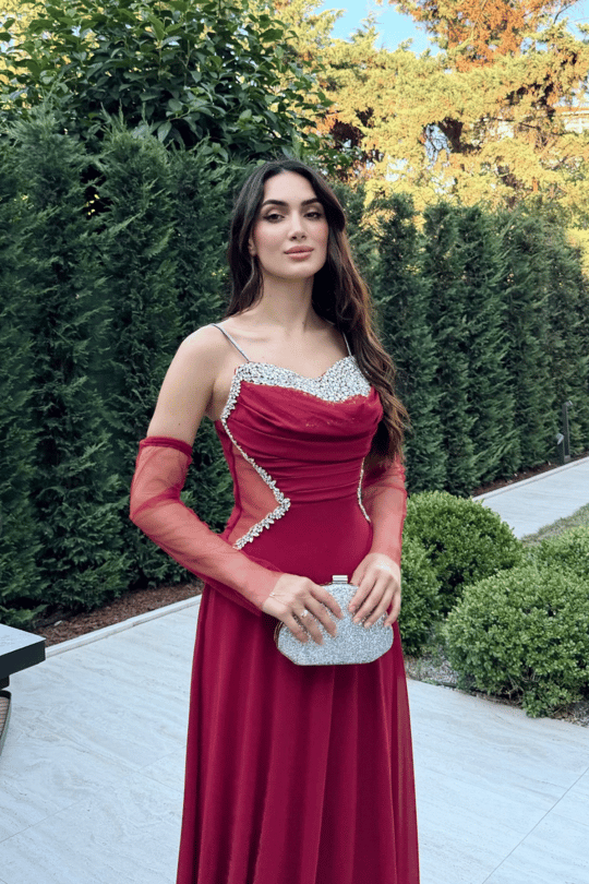 Bengü İp Askılı Şifon İşleme Abiye 301
