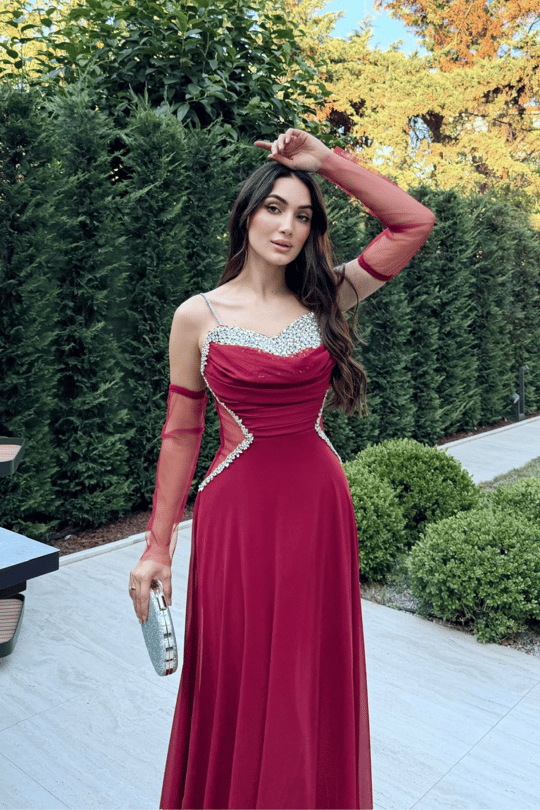 Bengü İp Askılı Şifon İşleme Abiye 301