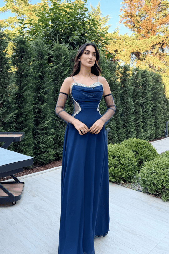 Bengü İp Askılı Şifon İşleme Abiye 301