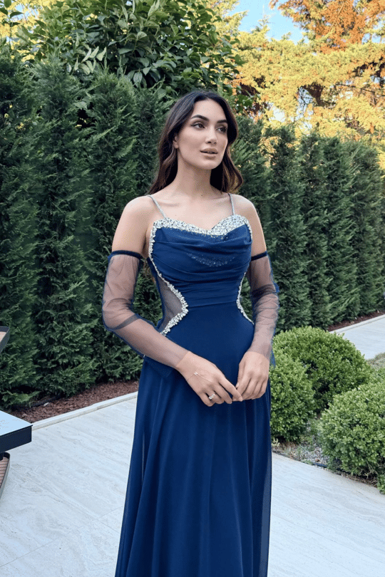 Bengü İp Askılı Şifon İşleme Abiye 301