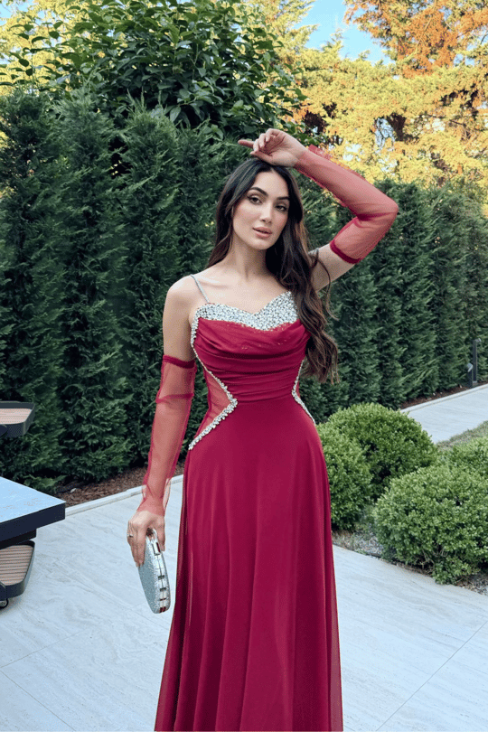 Bengü İp Askılı Şifon İşleme Abiye 301