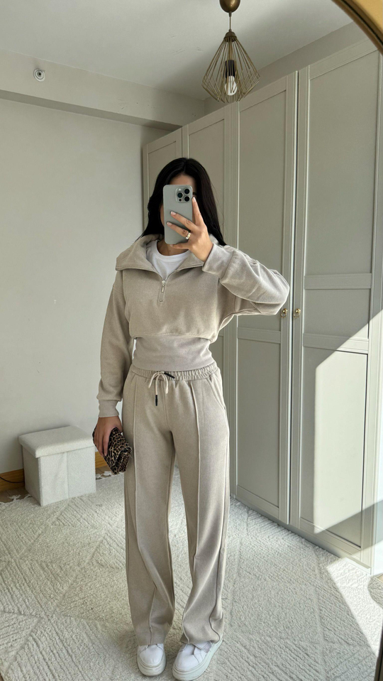 Bethany Polo Yaka Fermuarlı Takım 2619 TAŞ RENGİ