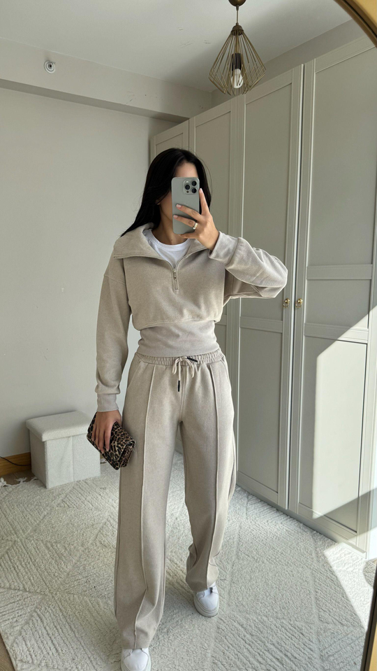 Bethany Polo Yaka Fermuarlı Takım 2619 TAŞ RENGİ