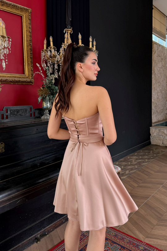 Blanca Straplez Gül Detay Mini Elbise 1101