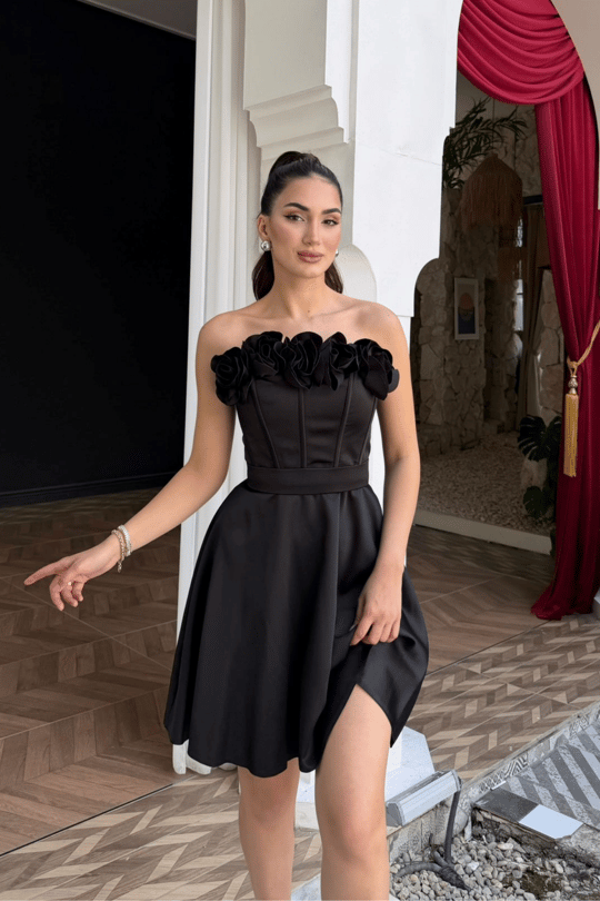 Blanca Straplez Gül Detay Mini Elbise 1101