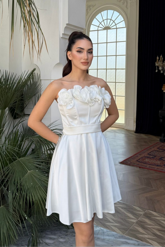 Blanca Straplez Gül Detay Mini Elbise 1101
