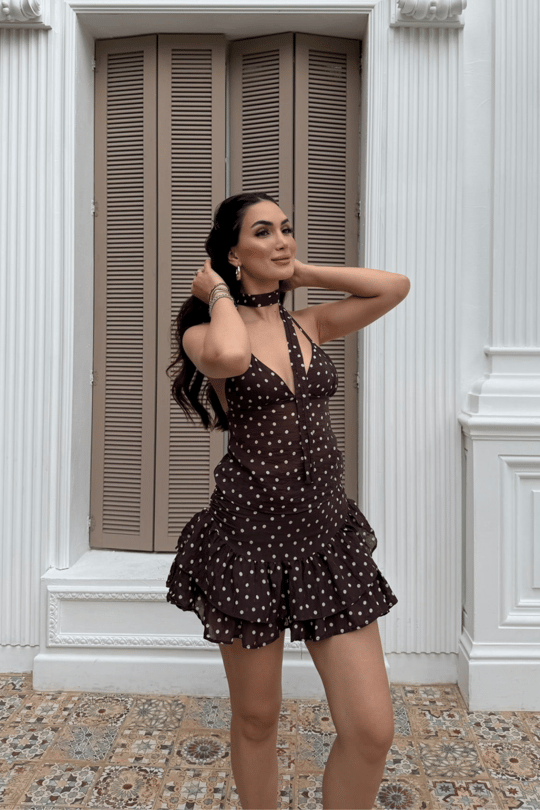Burçe Tül Puantiyeli Bluz Etek İkili Takım 3042
