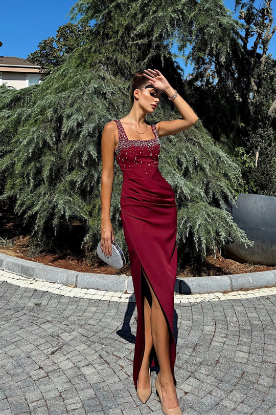 Clark Kare Yaka İşleme Detay Abiye 9367 BORDO