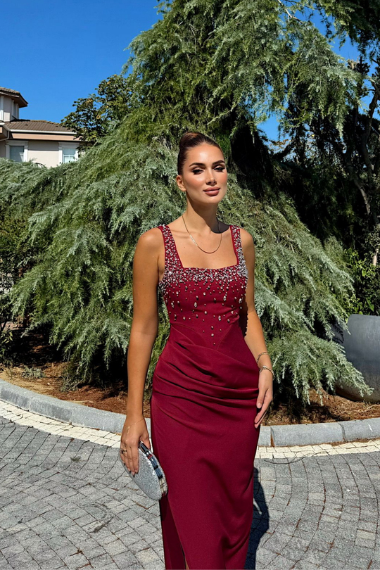 Clark Kare Yaka İşleme Detay Abiye 9367 BORDO