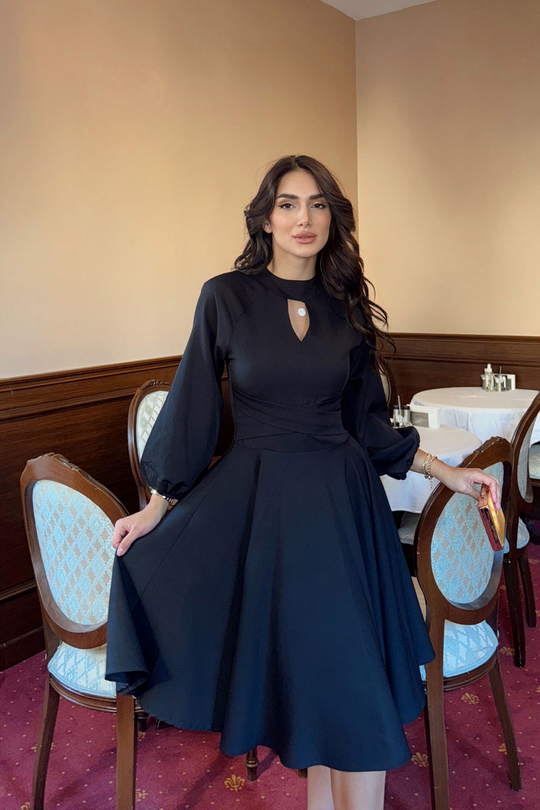 Damla Detay Elbise SİYAH