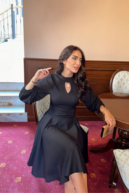 Damla Detay Elbise SİYAH