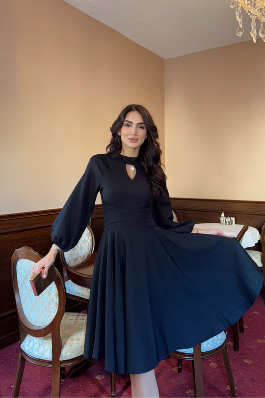Damla Detay Elbise SİYAH