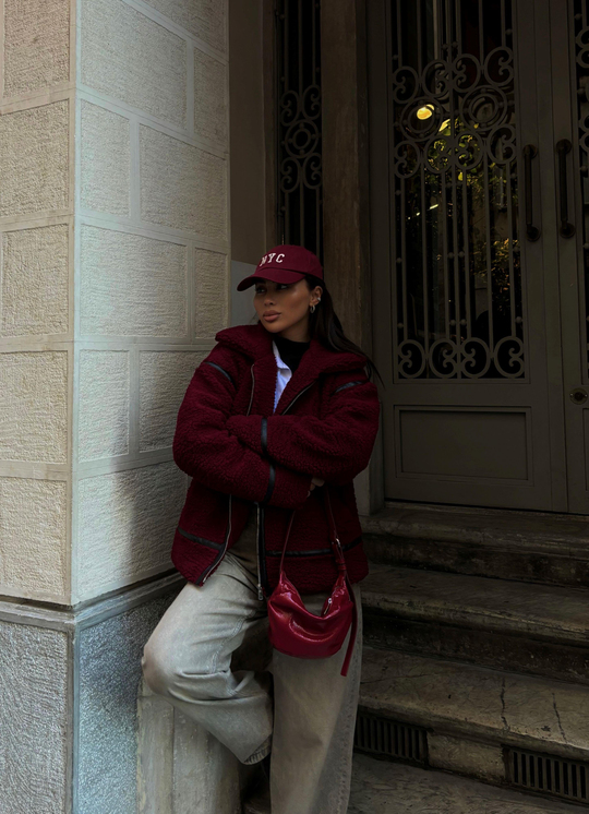 Dean Kürklü Biker Ceket 20037 BORDO
