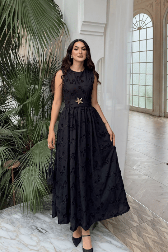 Deniz Poplin Kumaş Kolsuz Midi Elbise 8456