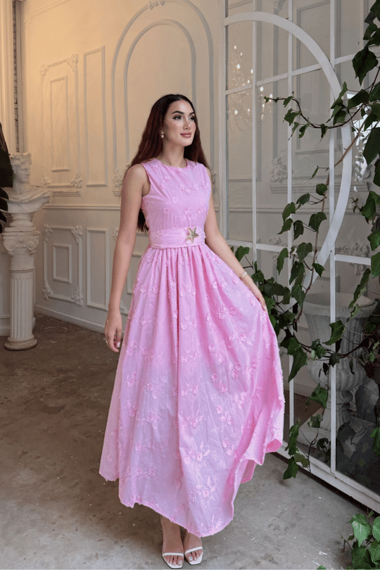 Deniz Poplin Kumaş Kolsuz Midi Elbise 8456